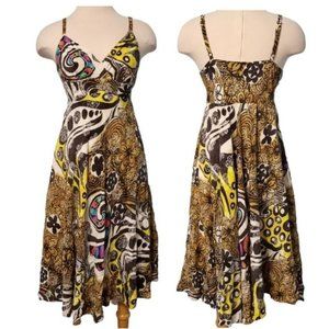 Jams World Lava Blossoms Fit and Flare Dress Small Yellow/Multi-colored Cici